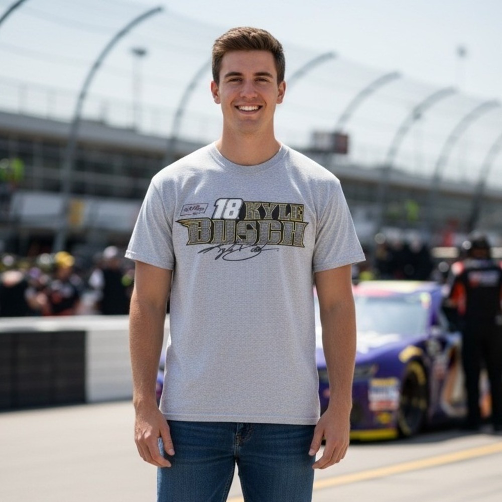 NASCAR Kyle Busch 18 M&M's‎ Racing T-Shirt Men's Large Gray Novelty Retro Logo